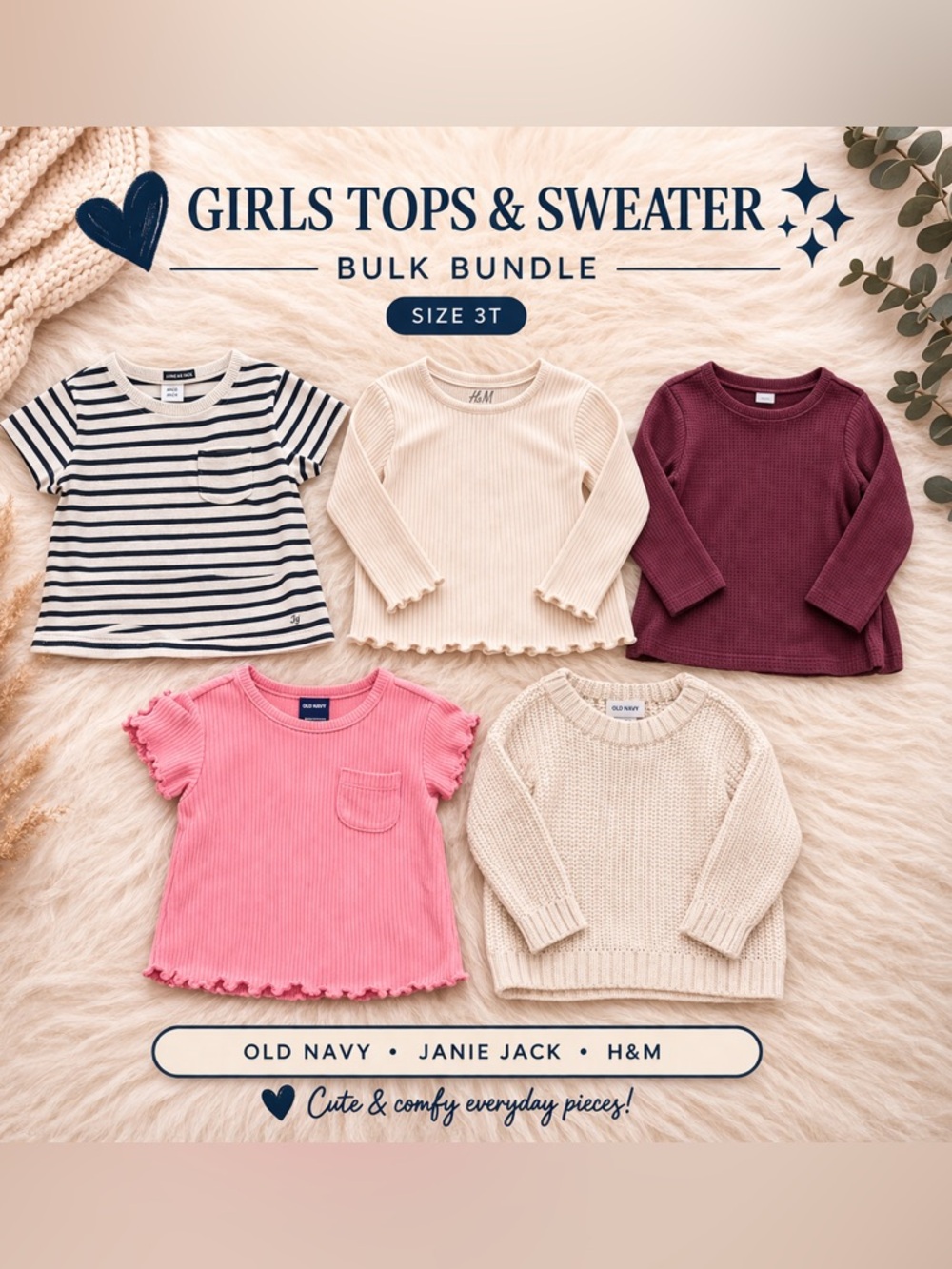 Lot of 4 girls tops and 1 sweater sz 3T Janie Jack old navy H&M